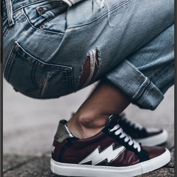 Zadig & Voltaire Leather Maroon Flash Sneakers Size 39 or US 8.5 - Picture 1 of 16